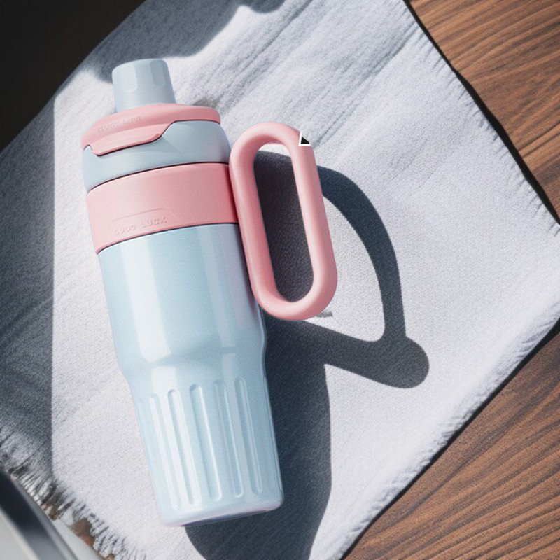 대용량 더블 진공 텀블러 학생 휴대용 비주얼 플라워 티컵 보냉 아이스컵 마카롱 빨대 물컵