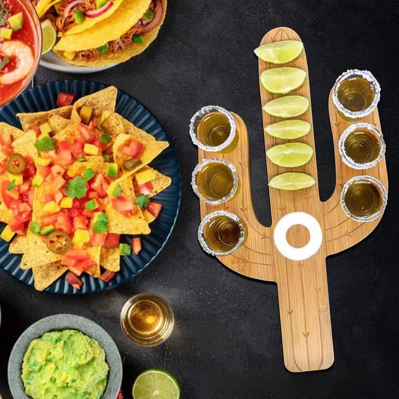 Cactus Tequila Shot Glass with Salt and Sugar Box