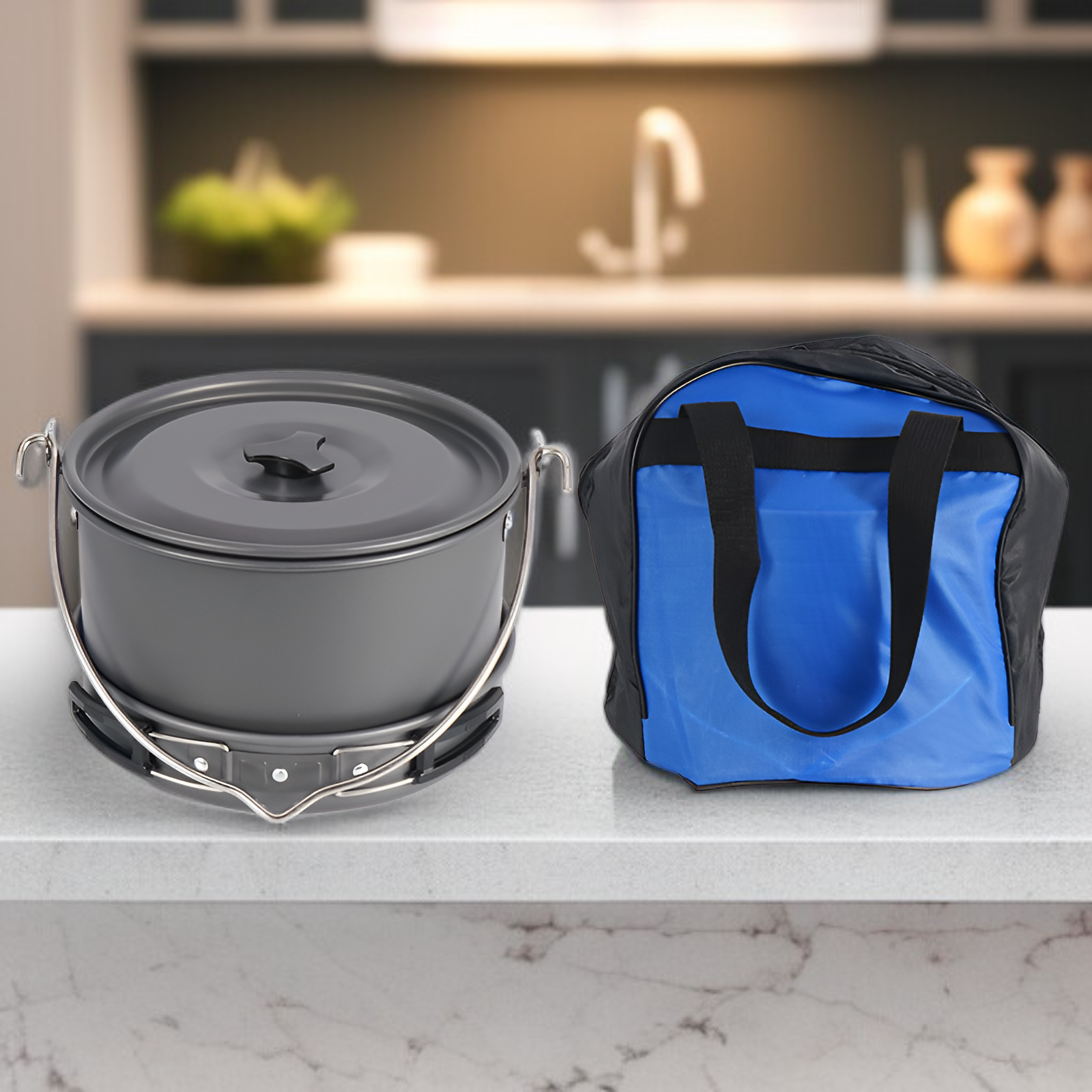 Picknick-Kochset für Familie, 5-6 Personen, Antihaft-Kessel und Topfset