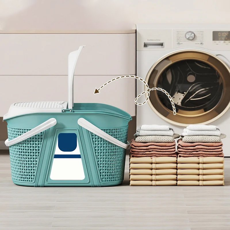 プラスチック製洗濯かごハンドル付き