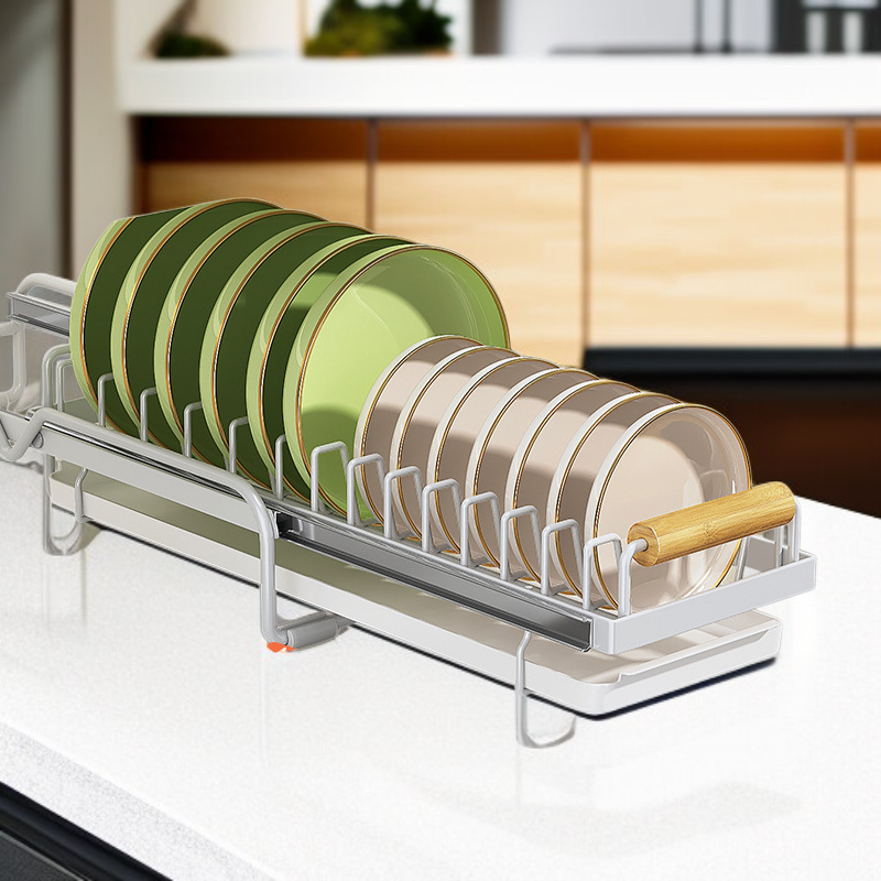 Kitchen Plate and Bowl Organizer, Adjustable Non-Slip Dish Rack
