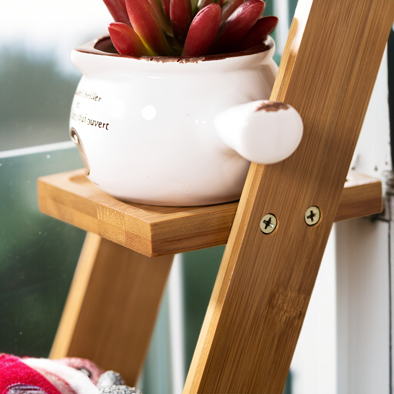 デスクトップフラワースタンド 小さな植木鉢用植物スタンド 竹製 小さな鉢植え植物に最適