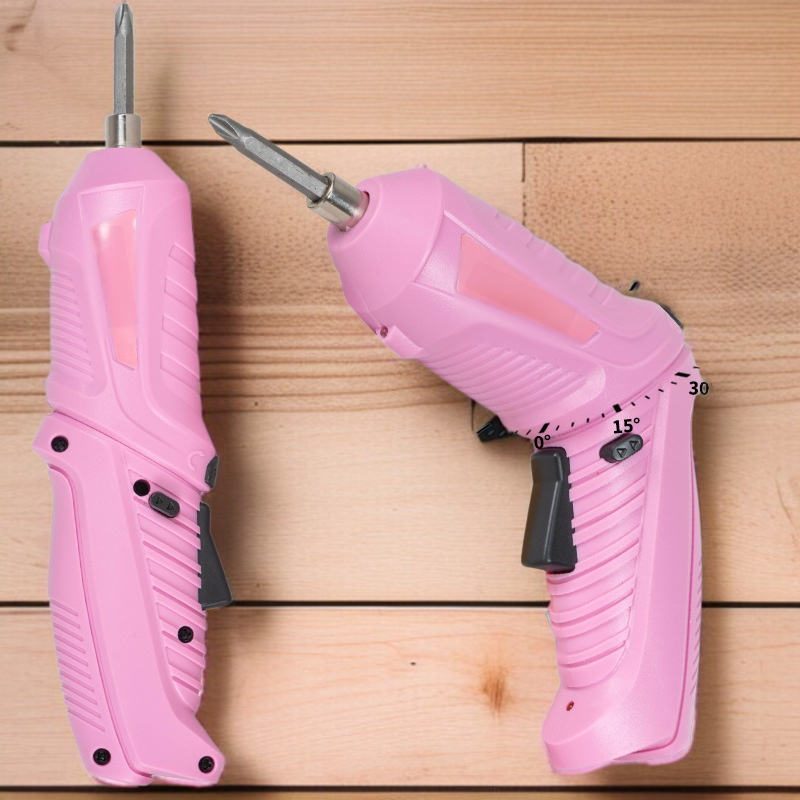 룽샤 전동 드라이버 휴대용 핑크 충전식 무선 충전 접이식 케이블 나사 비트