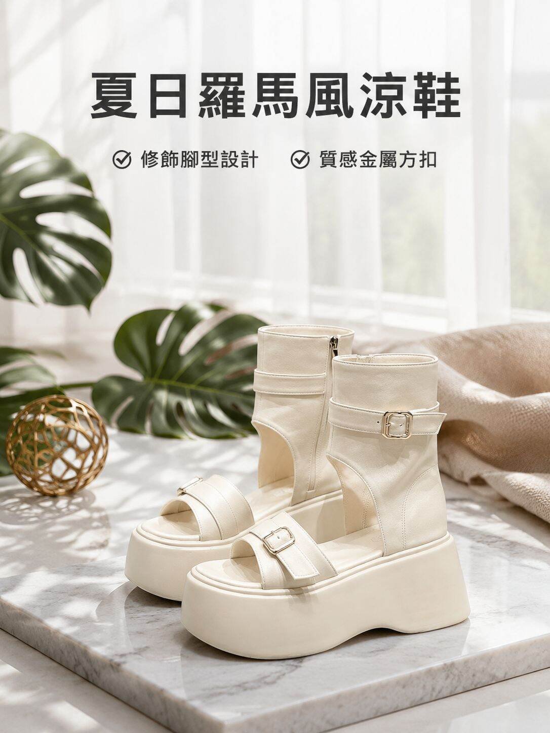 時尚小眾風格增高羅馬沙灘涼鞋，百搭顯瘦