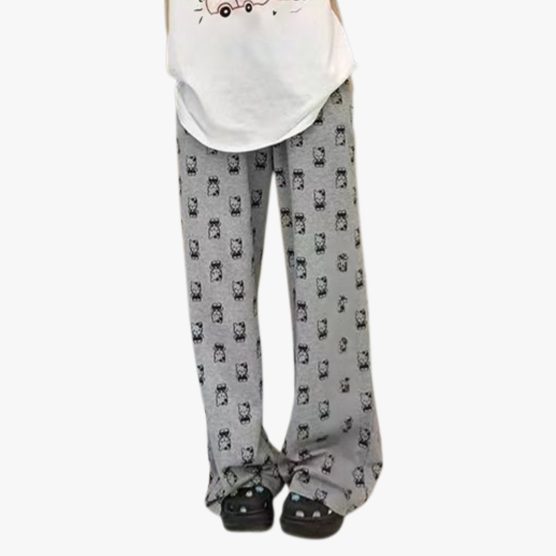 캐주얼 와이드 팬츠 여 가을 프린트 고양이 바지 슬랙스 캐릭터 여 바지 케이티 캐주얼 바지
