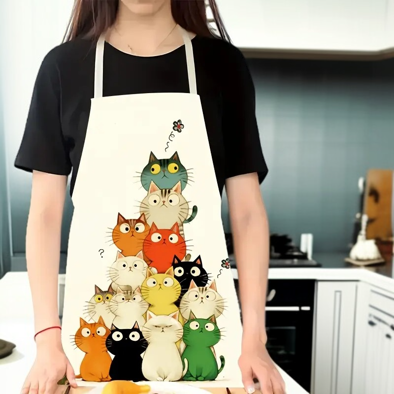 아이들이 집 주방에서 그릴 수 있는 귀여운 고양이와 닭 앞치마