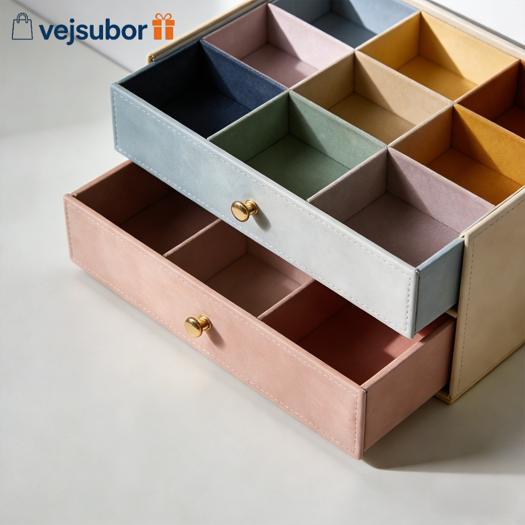 Multi-compartment storage box inside bedroom drawer