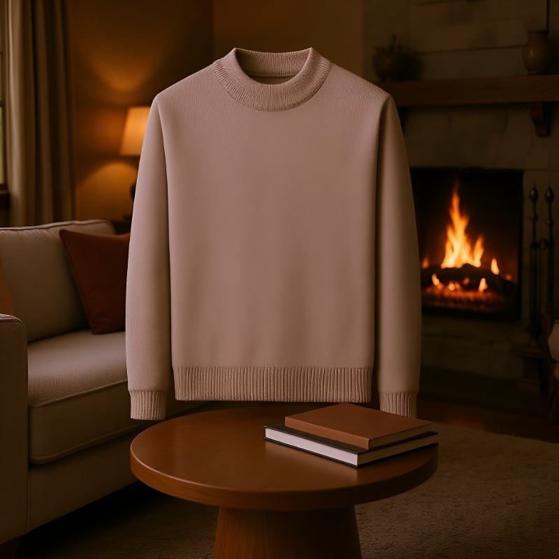 남성용 기모 라운드넥 셰닐 스웨터