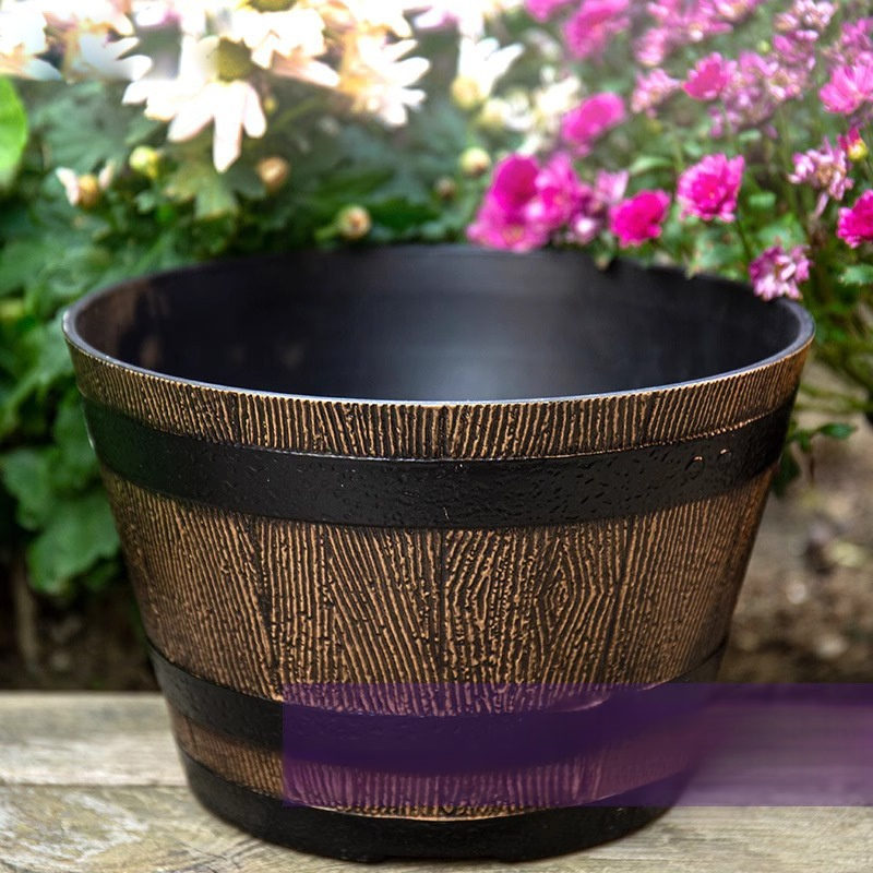 Thickened wooden barrel flower pot