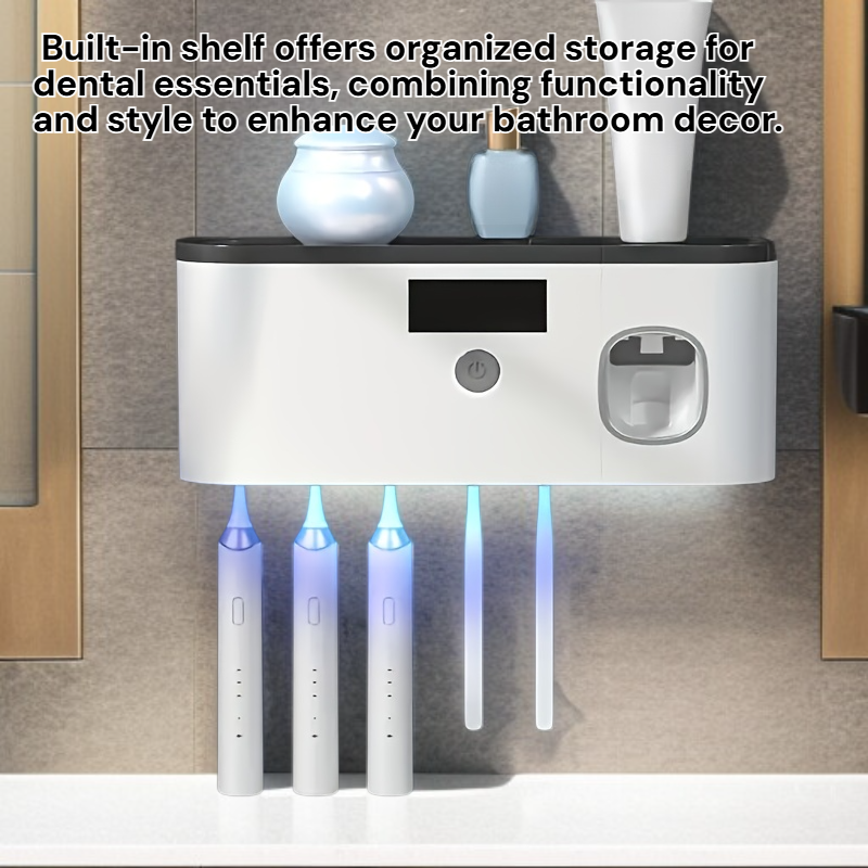 Wall-Mounted Punch-Free UV Toothbrush Sterilizer Rack, Multifunctional Bathroom Organizer