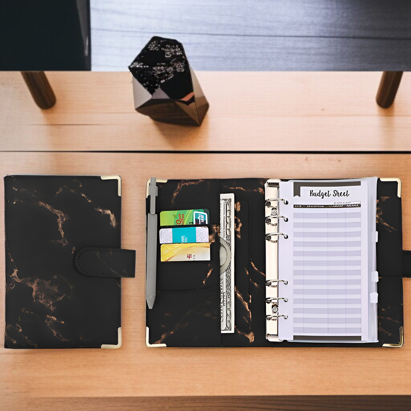 大理石模様A6活頁手帳 PUレザー予算ノート 現貨・高品質記帳本