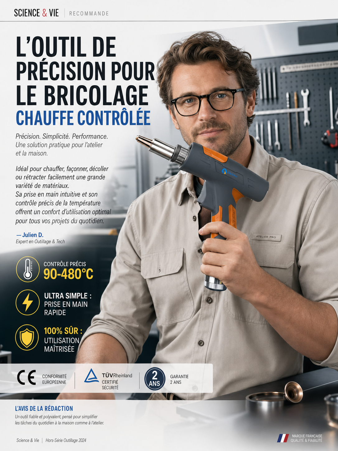 【90℃-480℃ réglable】soudeuse laser portative