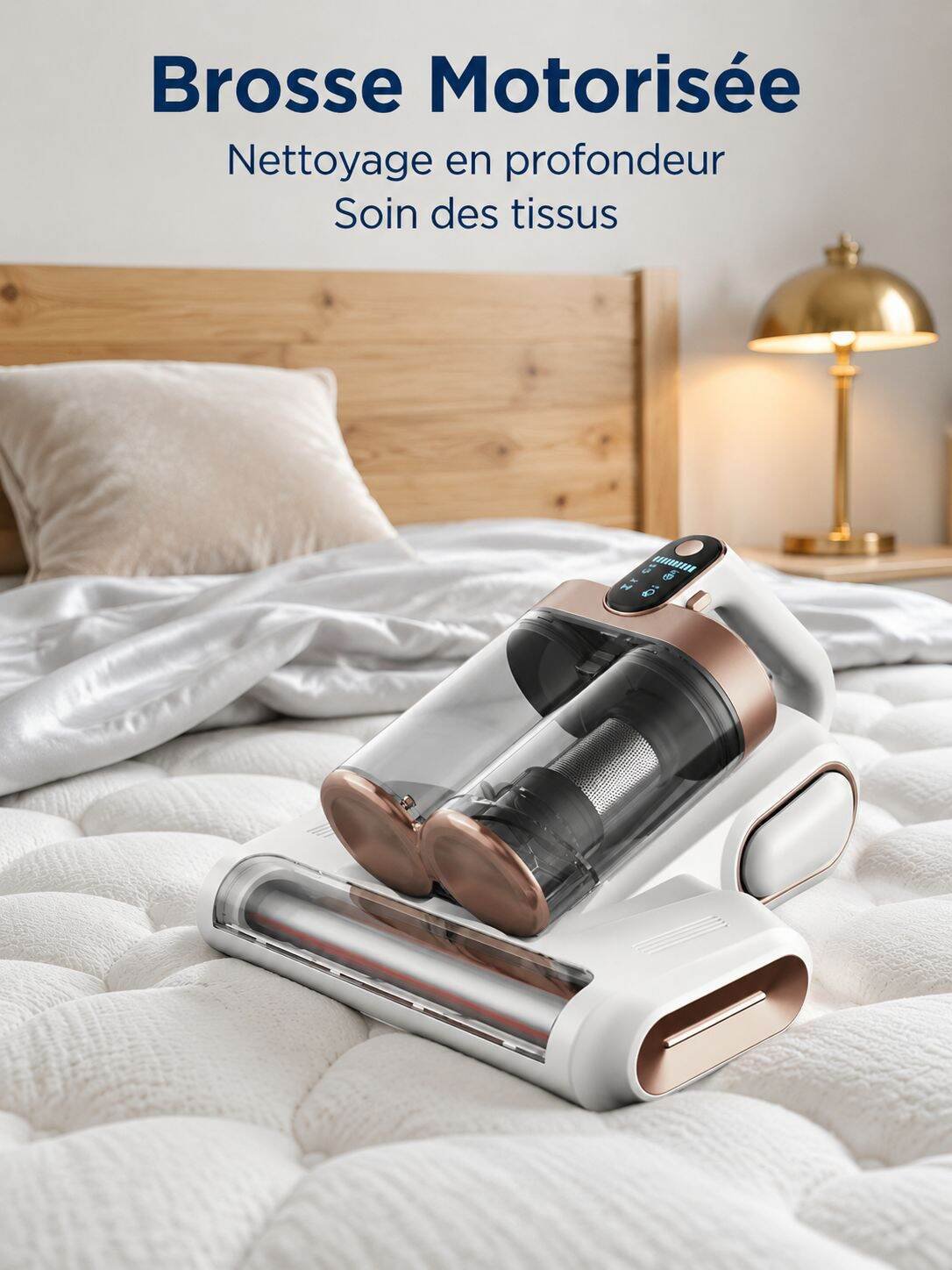 Aspirateur anti-acariens avec brosse rotative et filtre à double réservoir