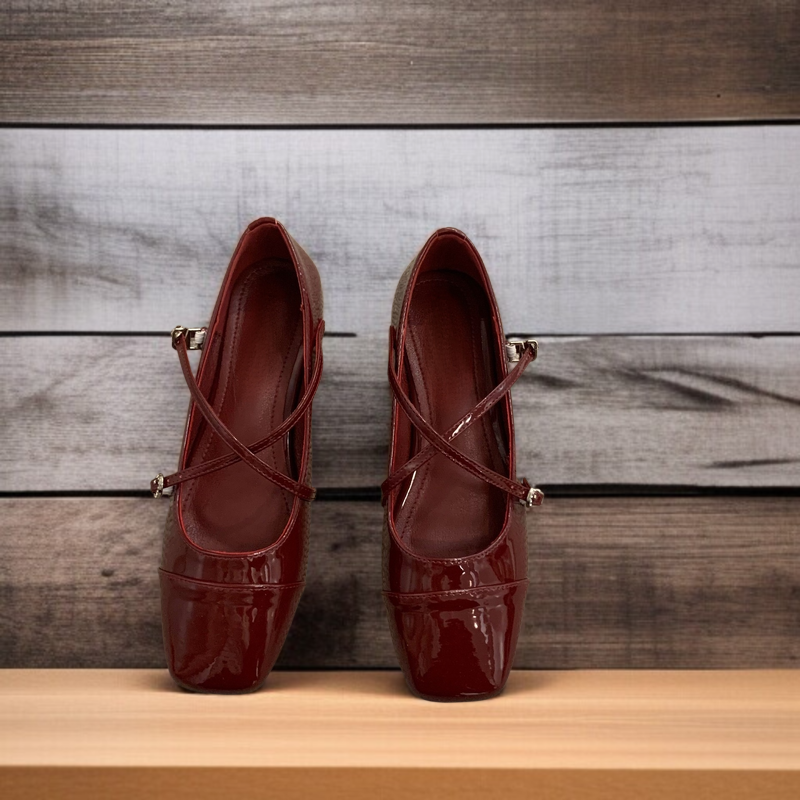 통굽 단화 소프트 크로스 스퀘어 플랫 슈즈 실버 단화 플랫 통굽 단화