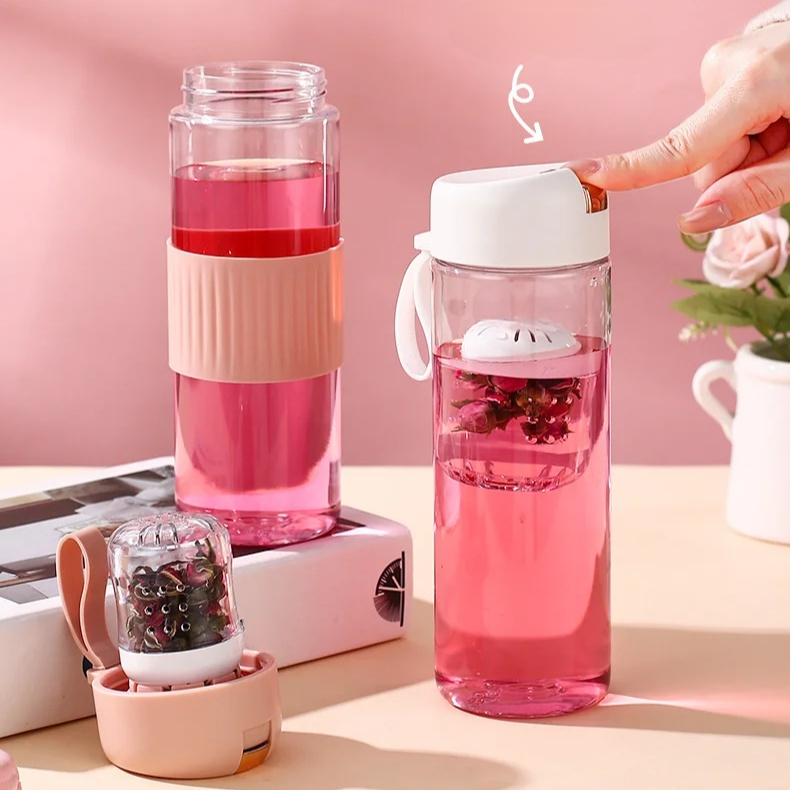 おしゃれなフラワーティーカップ 女子夏用ティー＆ウォーター分離プラスチックカップ