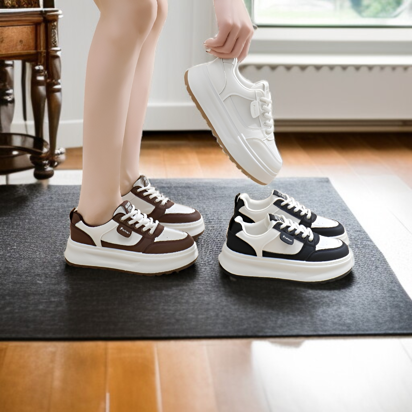 2025春の白い靴の新しい韓国版カジュアルシューズins女子学生カジュアルシューズ身長アップ厚底靴スポーツシューズカジュアルシューズ女性用