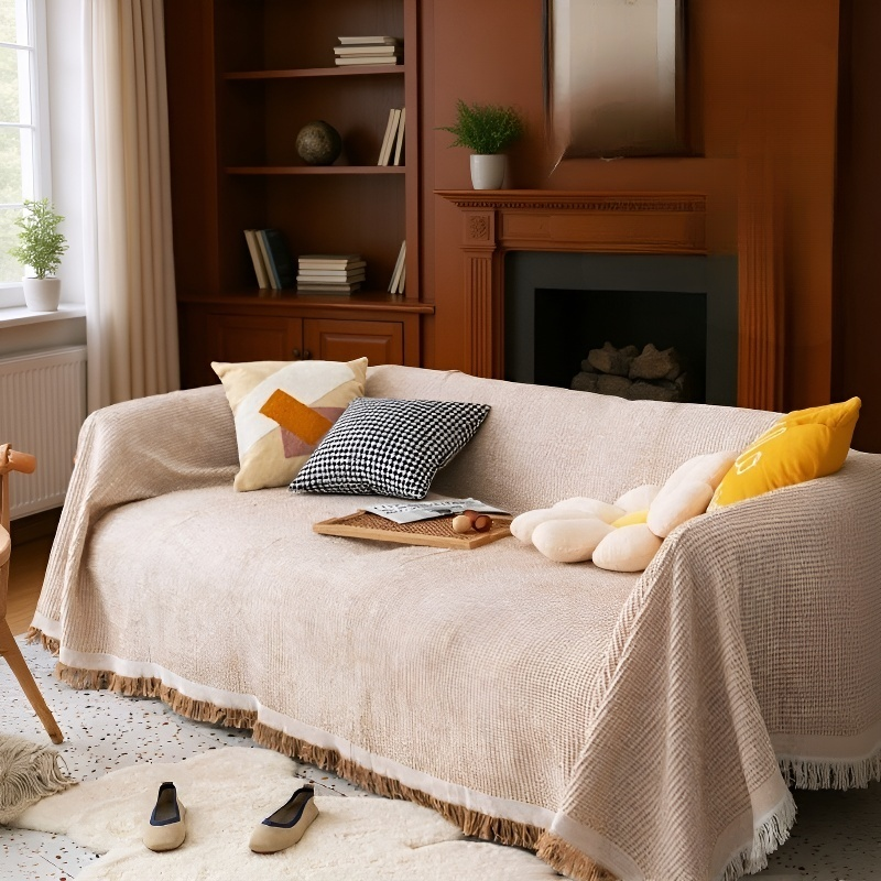 Sofahusse als vollständiger Sofabezug in hellem Wohnzimmer