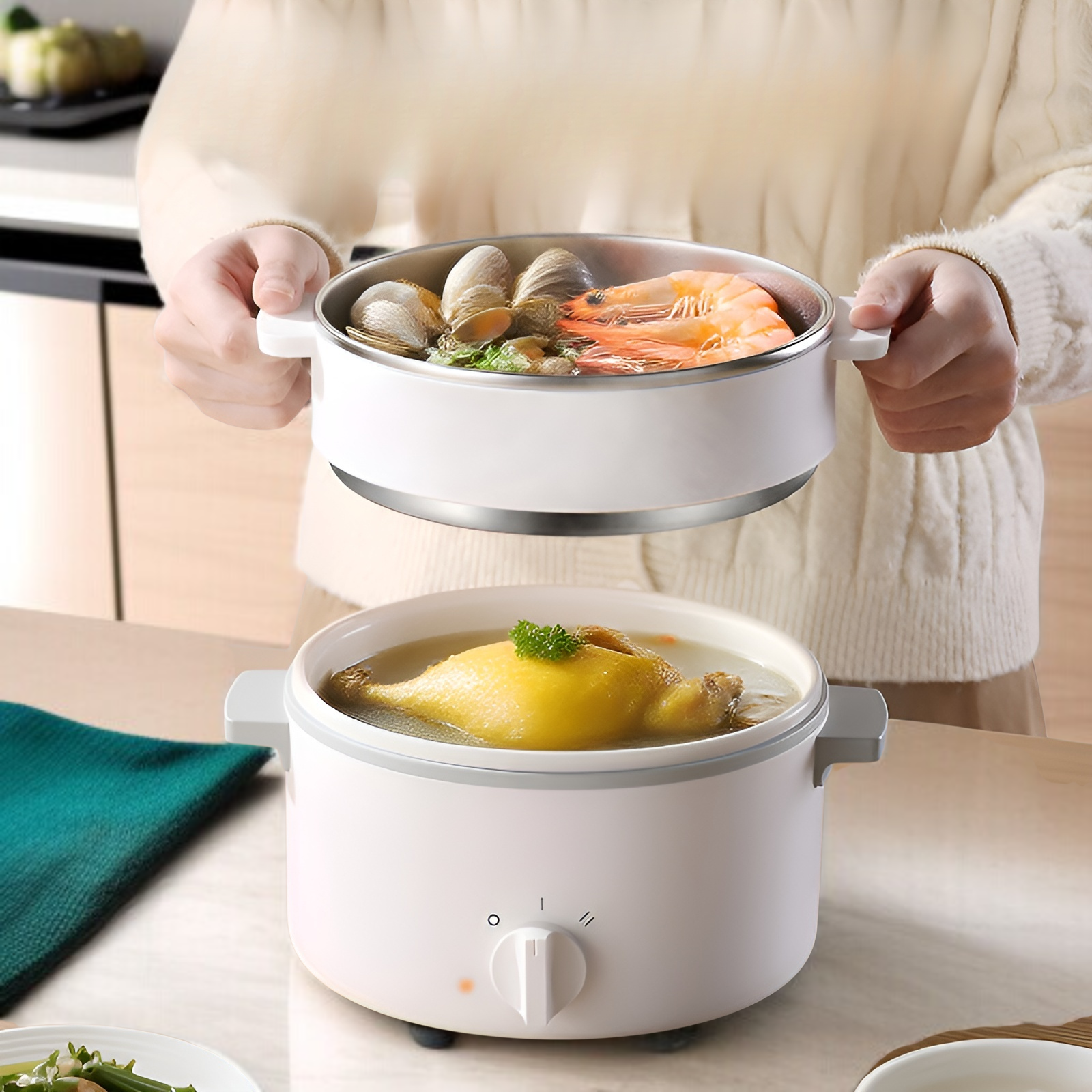 Asztali többfunkciós elektromos pároló, 1,5L kapacitás, két szintes kialakítás, penészálló