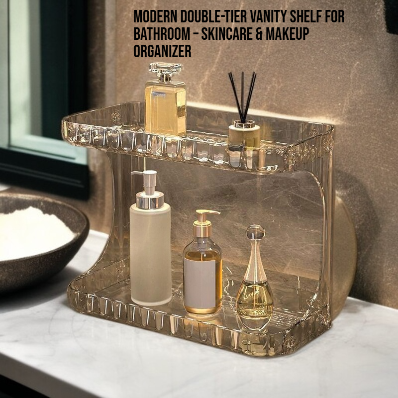 Modern Double-Tier Vanity Shelf for Bathroom – Skincare & Makeup Organizer