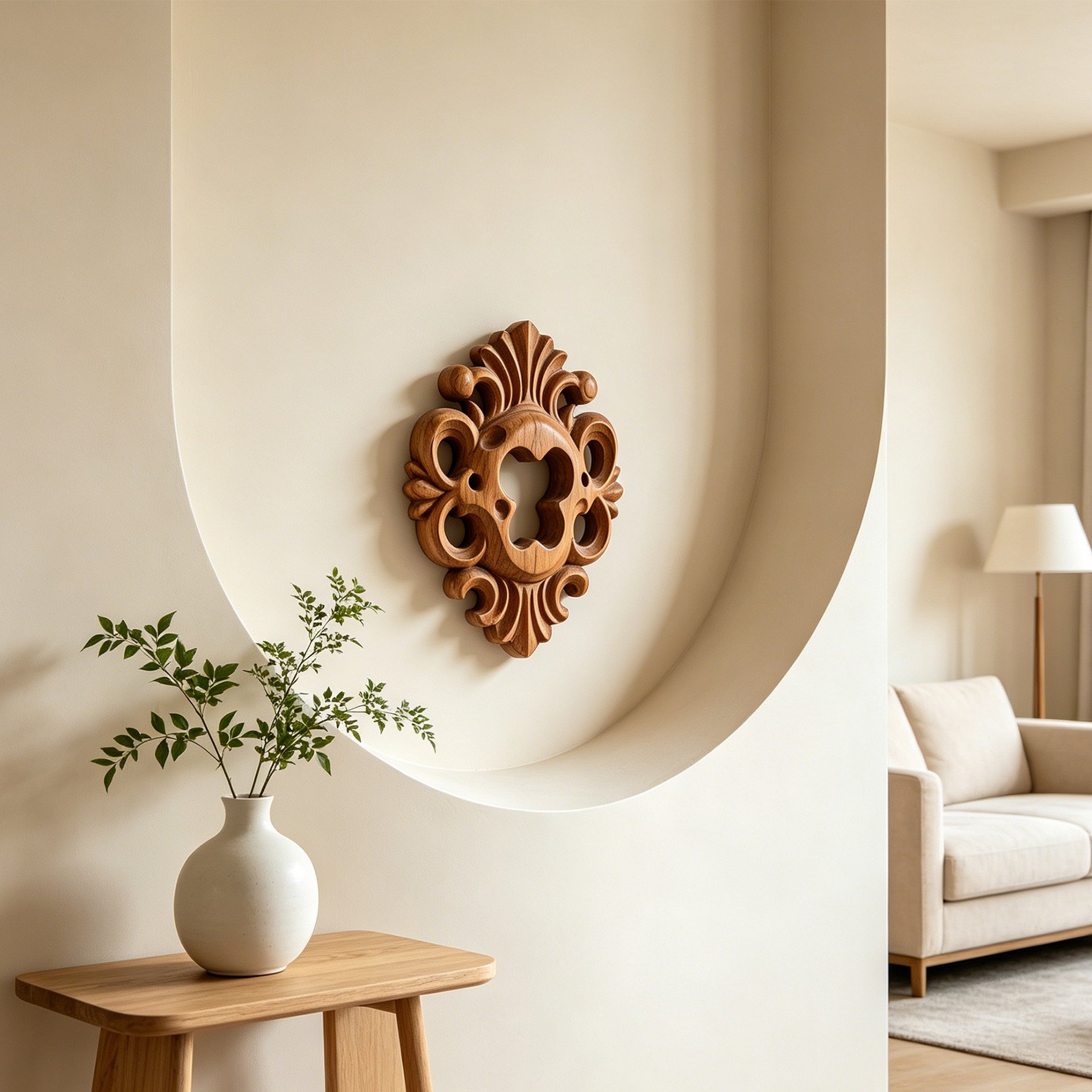 Tenture murale en sculpture sur bois artisanale