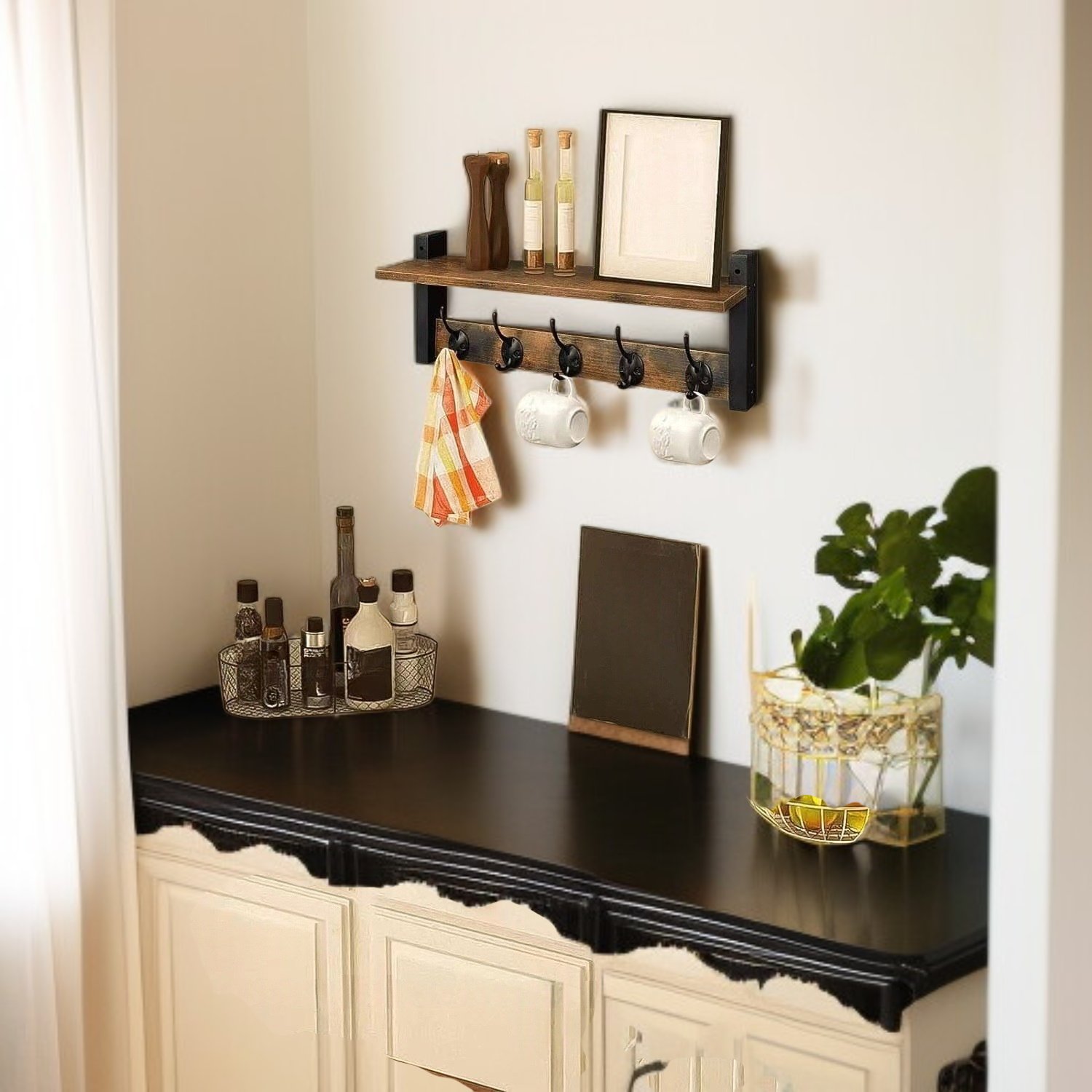 Perchero de pared de madera para llaves y objetos decorativos del salón