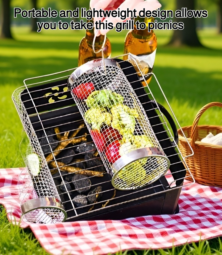 Portable stainless steel BBQ grill for camping