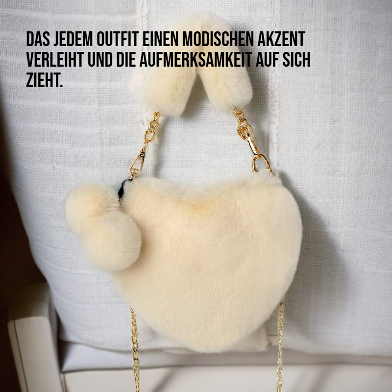 Damen Handtasche aus Plüsch mit Kette und Herzmotiv