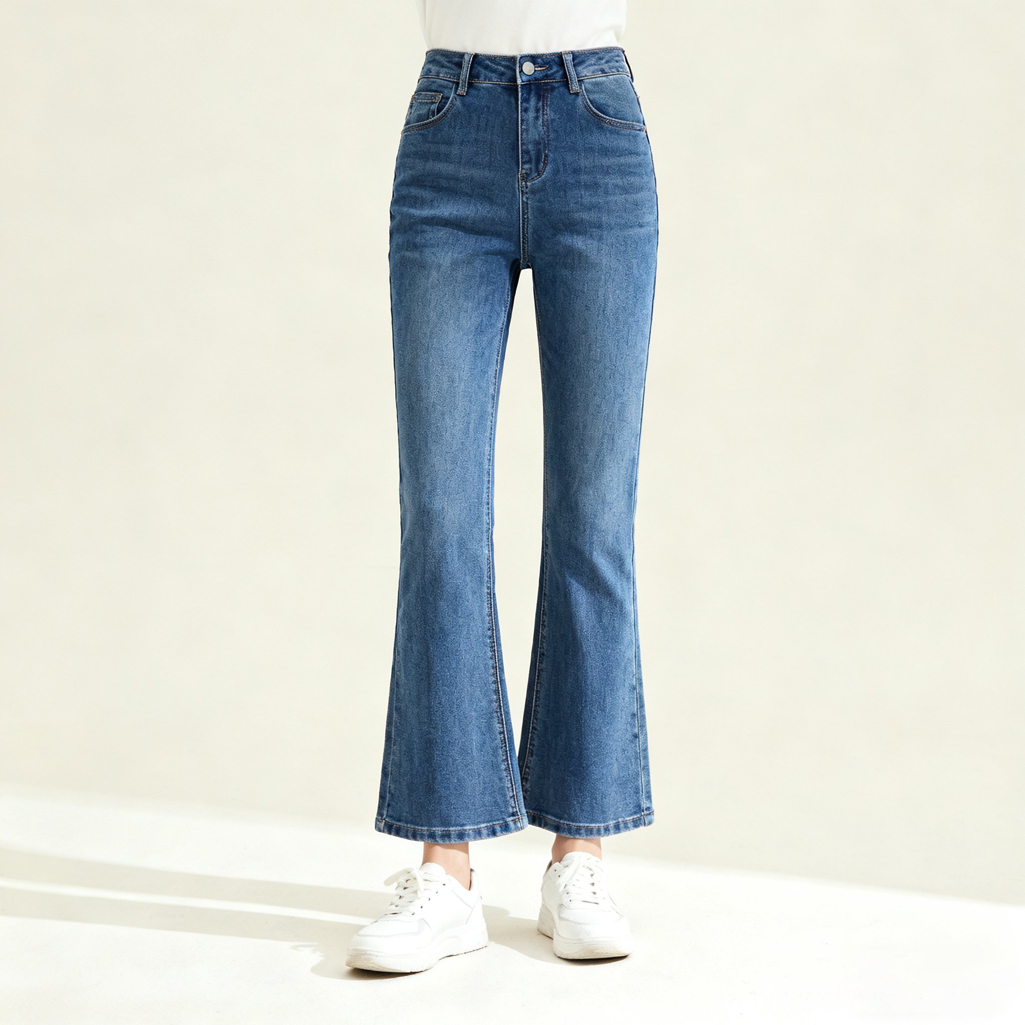빈티지 블루 플레어 크롭 진