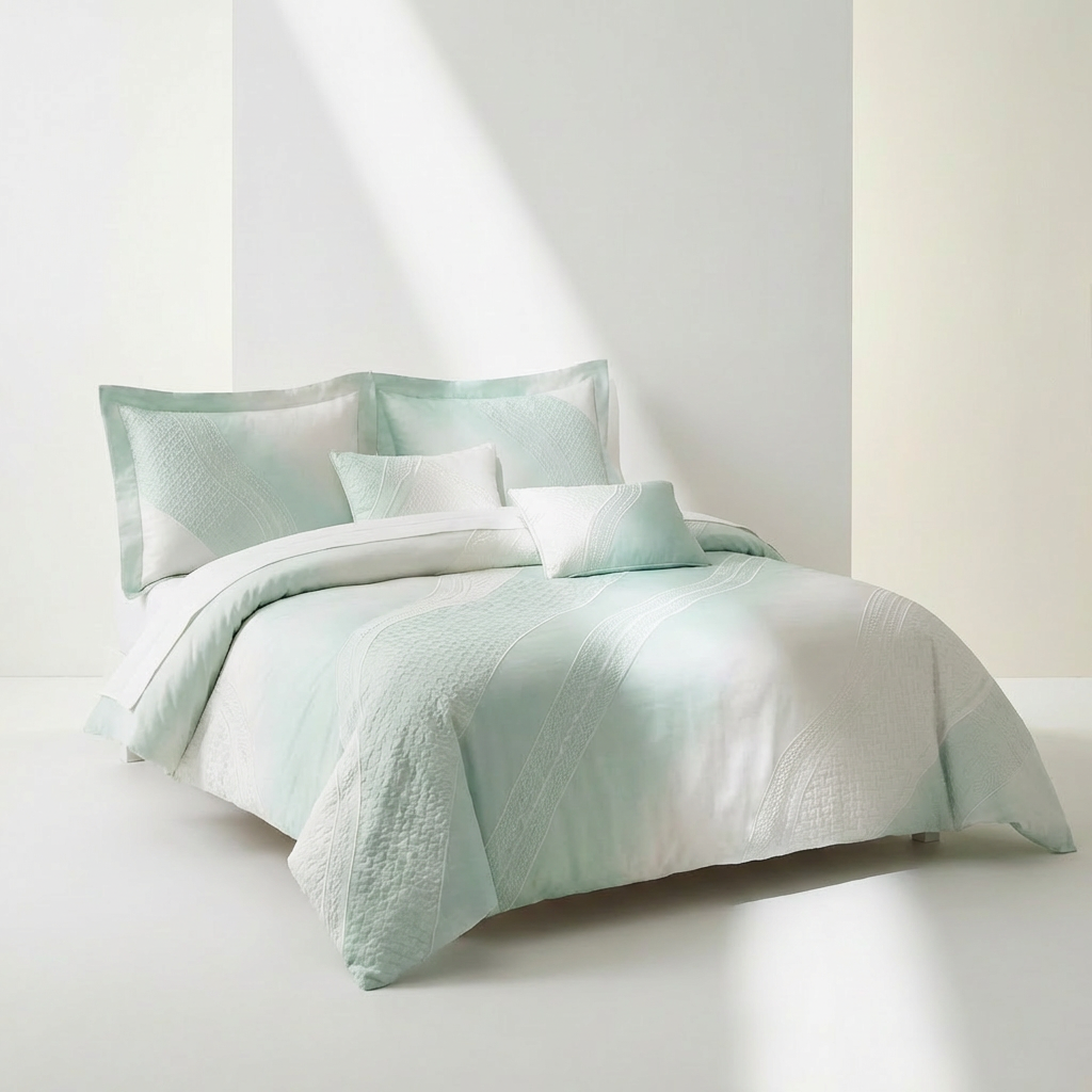 Detalle de la funda nórdica minimalista en juego de cama