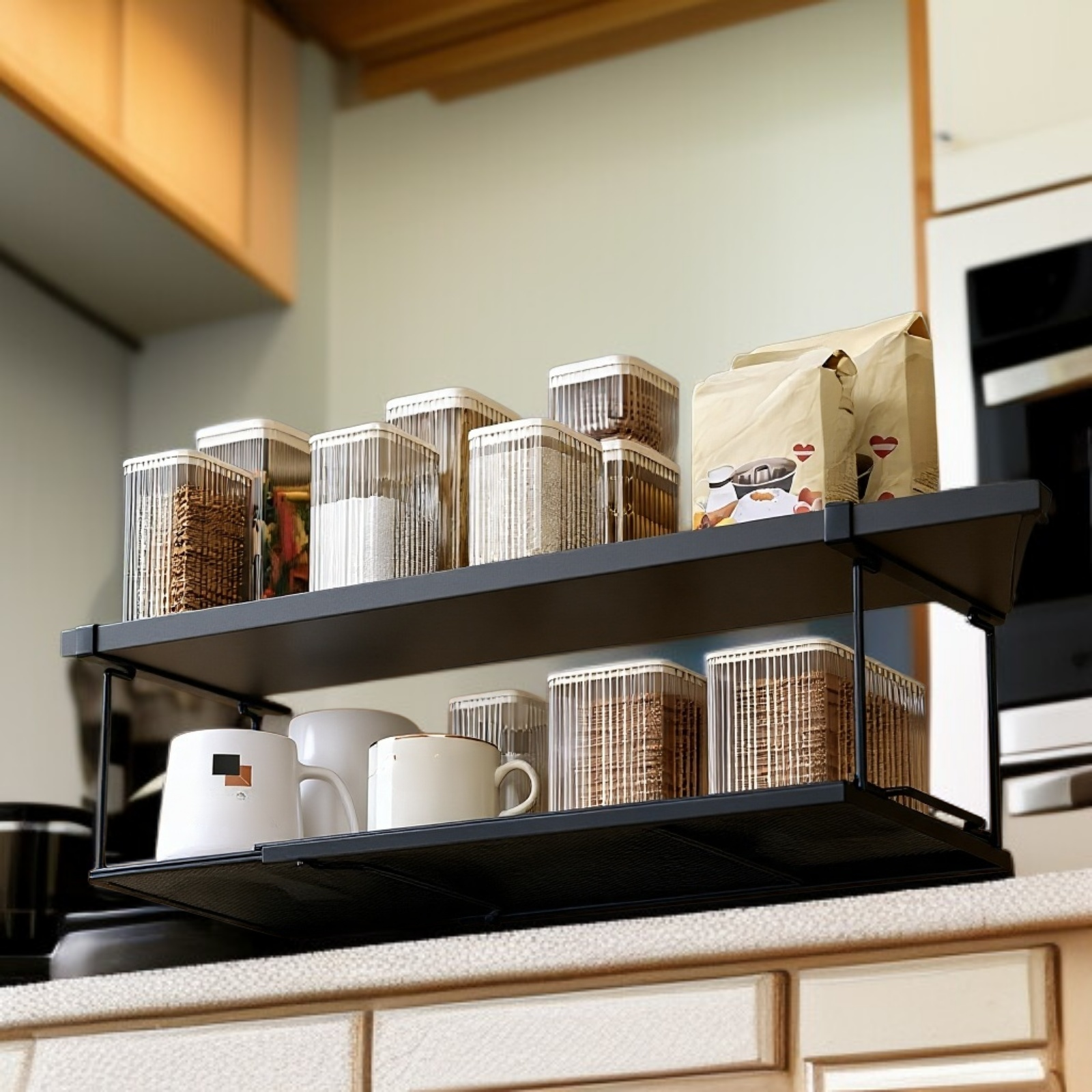 ชั้นเก็บของแบบยืดไสลด์ใต้ตู้ครัว ตะกร้าแขวนเครื่องปรุงรส