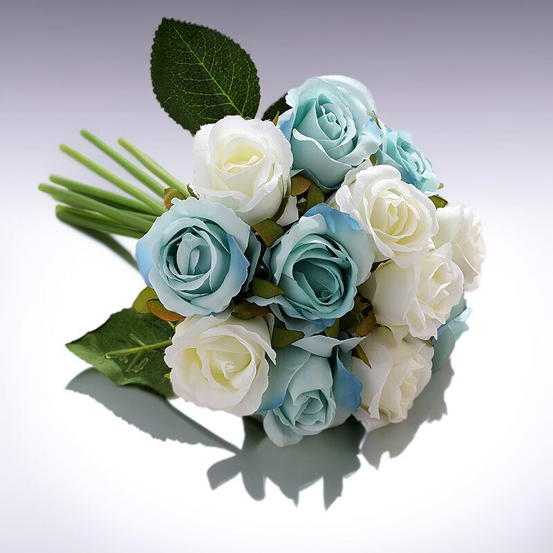 인공 꽃 12송이 작은 장미 장미 꽃다발 인공 꽃