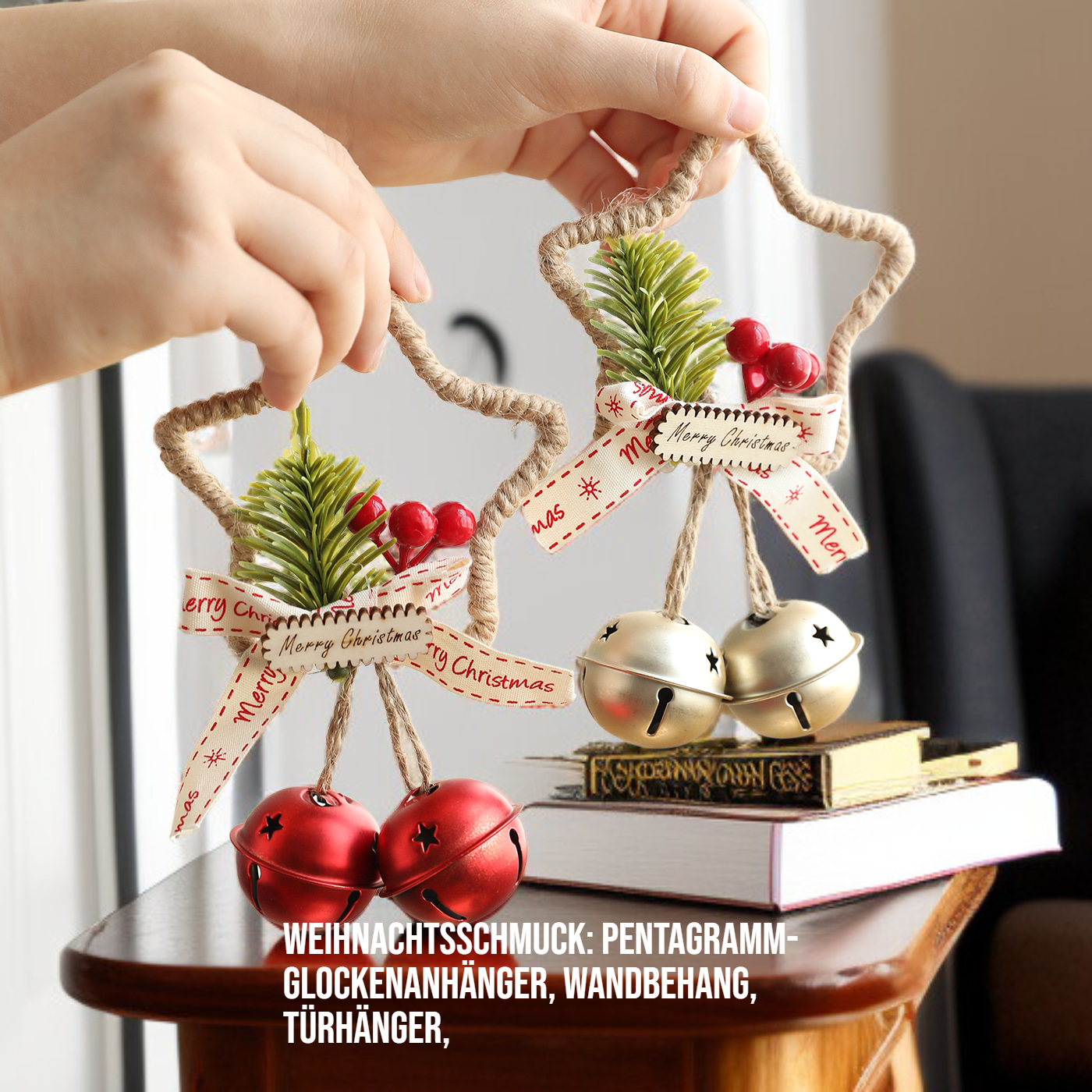 Weihnachtliche Stern-Glocke Türanhänger Dekoration mit Schleife für Weihnachtsbaum