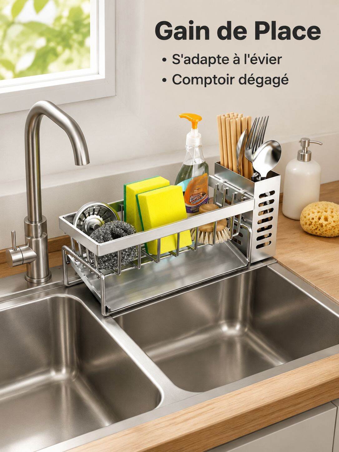 Égouttoir de cuisine, rangement pour évier et plan de travail