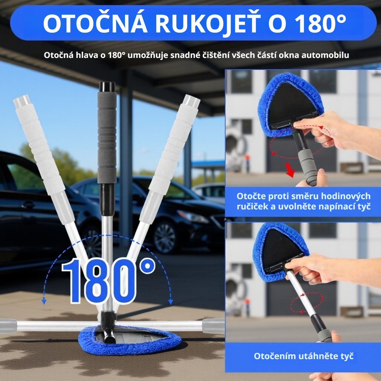 Mikrovláknový stěrač na okna, čisticí kartáč, teleskopický odmrazovač do auta