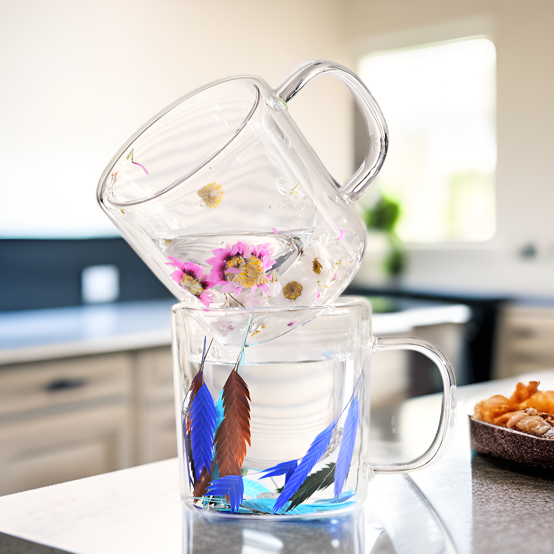 Vaso de vidrio de doble pared para flores secas, vaso de vidrio transparente de borosilicato alto