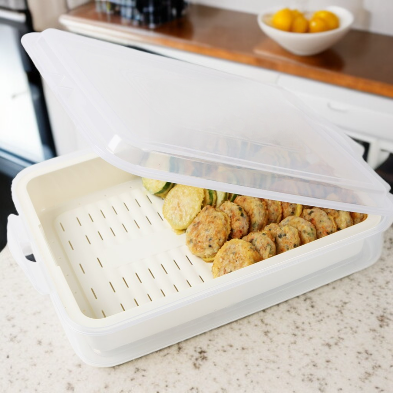 Airtight Grain Heating Plastic Container with Fruit Lid for Refrigerator Storage