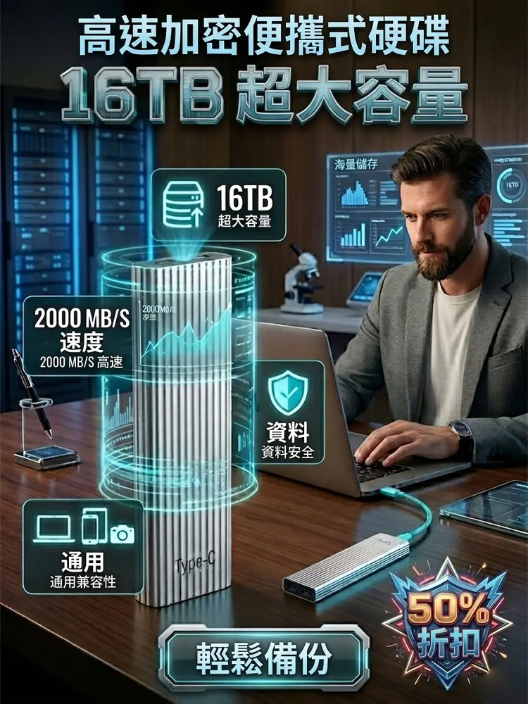 16TB大容量Type-C便攜迷你SSD
