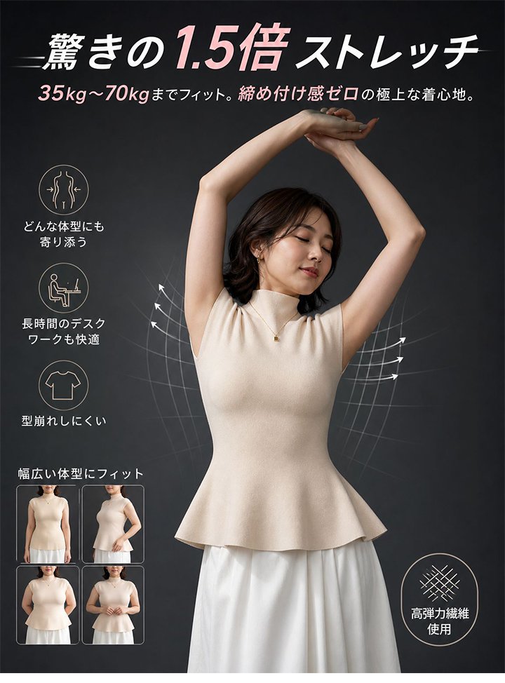 Monolly 骨格マジック・3Dペプラムニット | どんな体型も「くびれ美人」へ