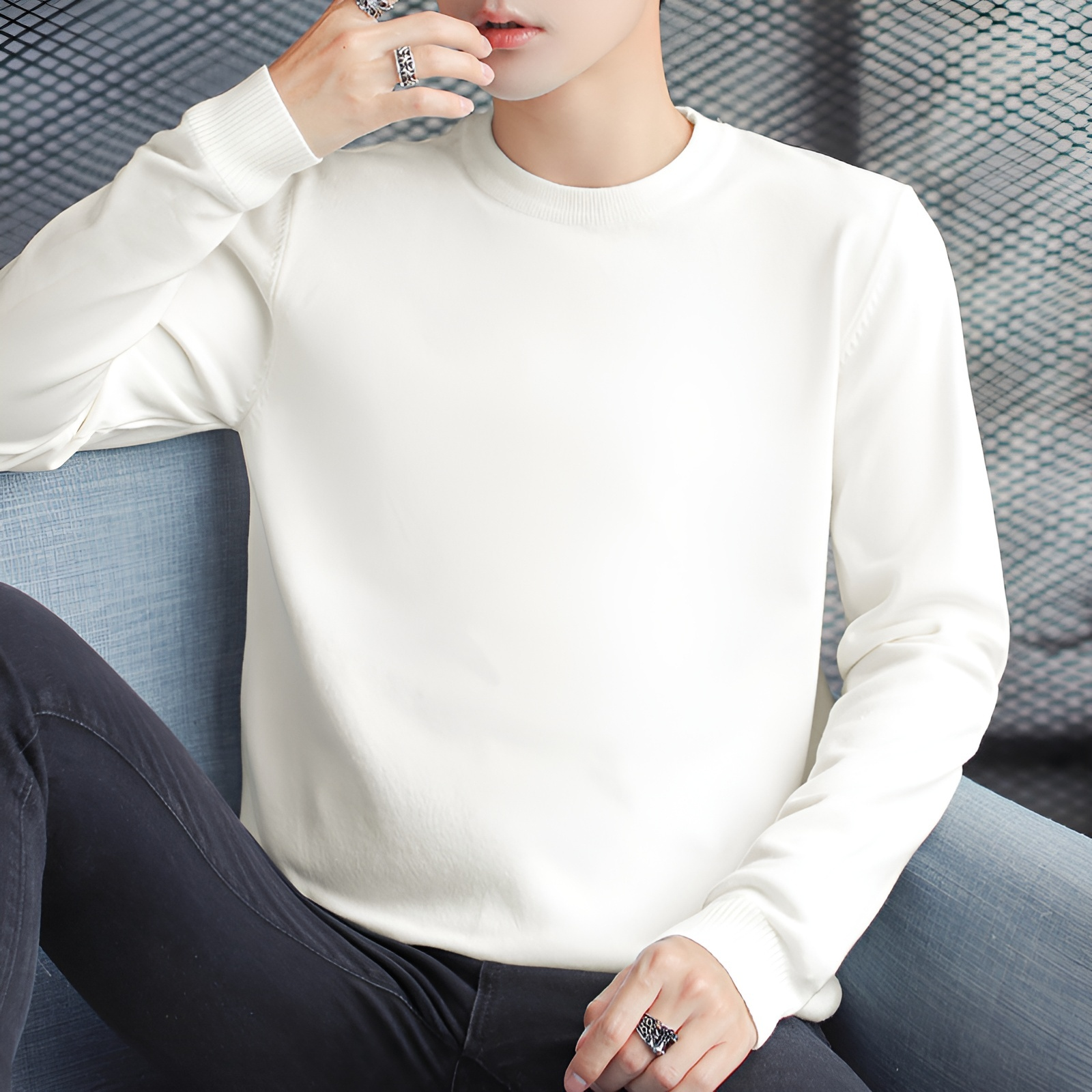 男士輕商務純色毛衣打底衫