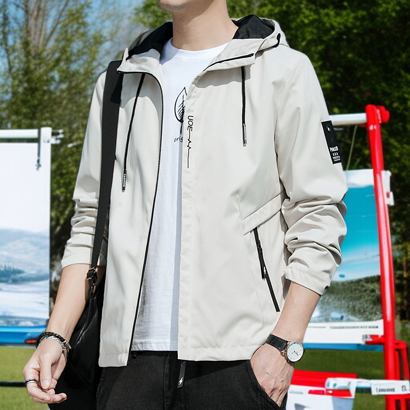 春と秋のジャケットメンズコートフード付き学生ユースカジュアルジャケット
