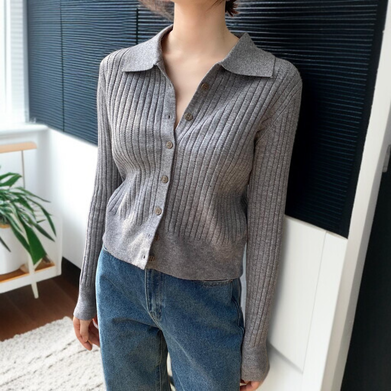 여자 긴팔 니트녀 카디건 위에 출퇴근 상의 문예 긴팔 니트녀