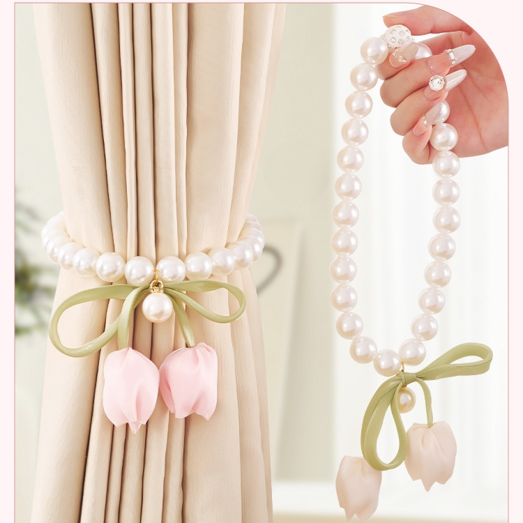 Broche Magnético de Cortina con Flor y Perla