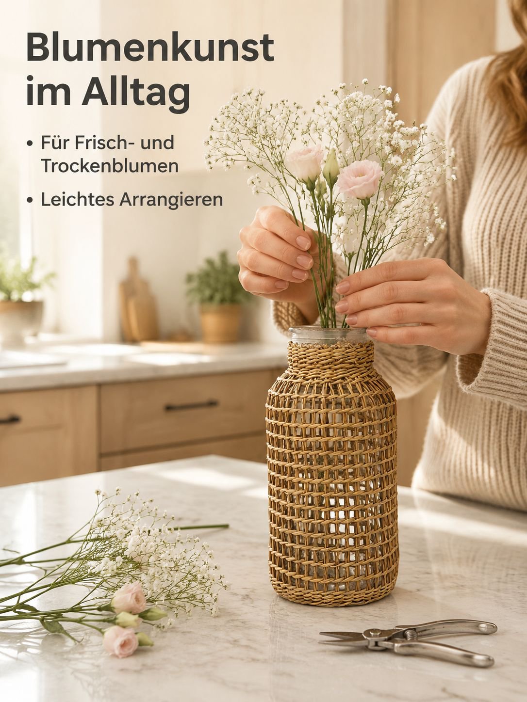 Skandinavische Glasvase mit Strohdetails