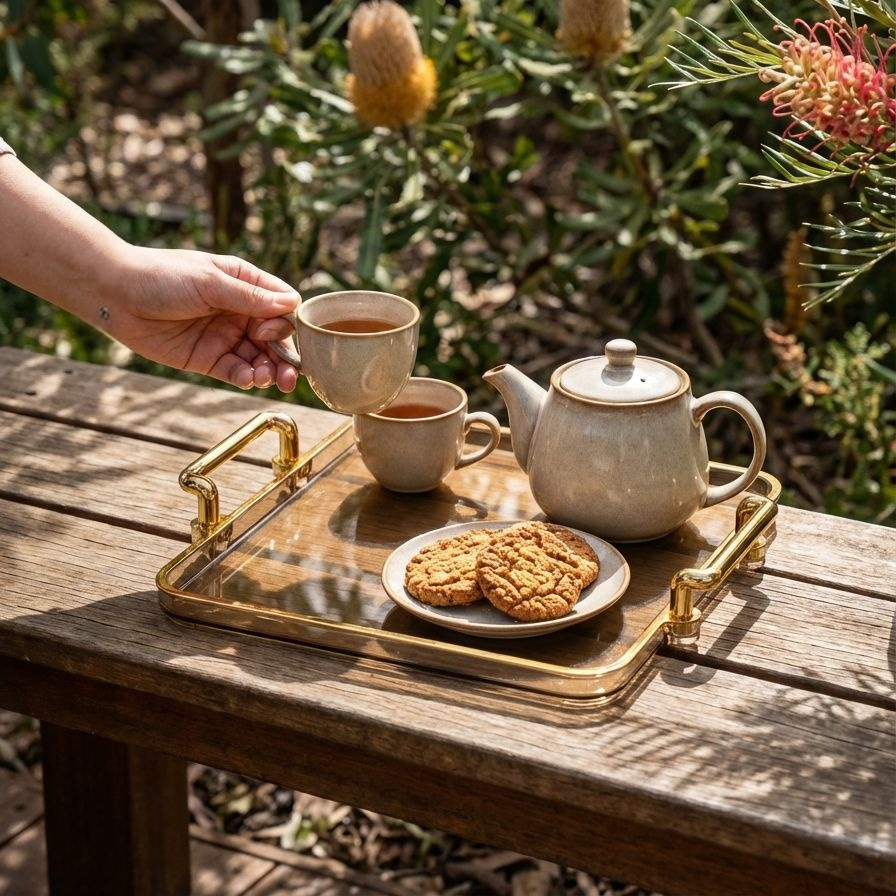 Luxuriöses Tablett mit glänzender Oberfläche und Griffen