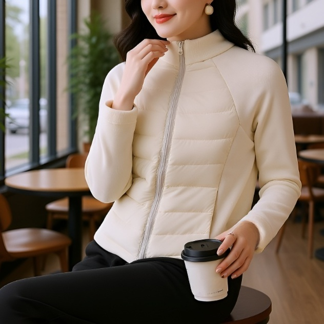여성 화이트 슬림 하이넥 패딩 아우터