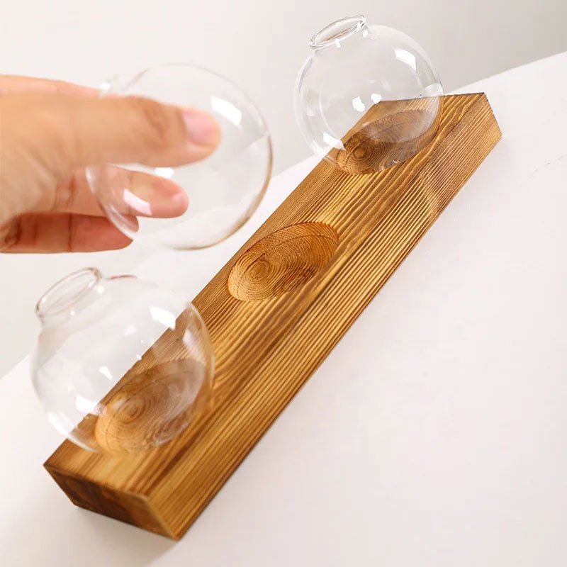 木組み付き3ガラスバルブ花瓶ガラス容器