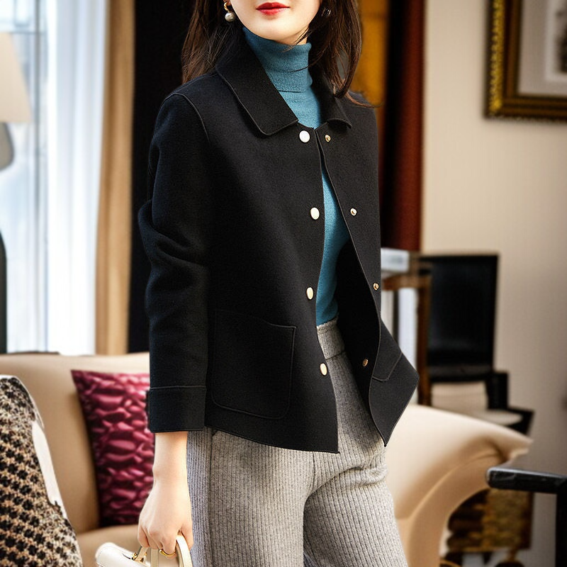 ルーズな両面ツイードショートジャケット 軽くて高級な気質のファッションラペルショートジャケット ファッション両面ツイードショートジャケット