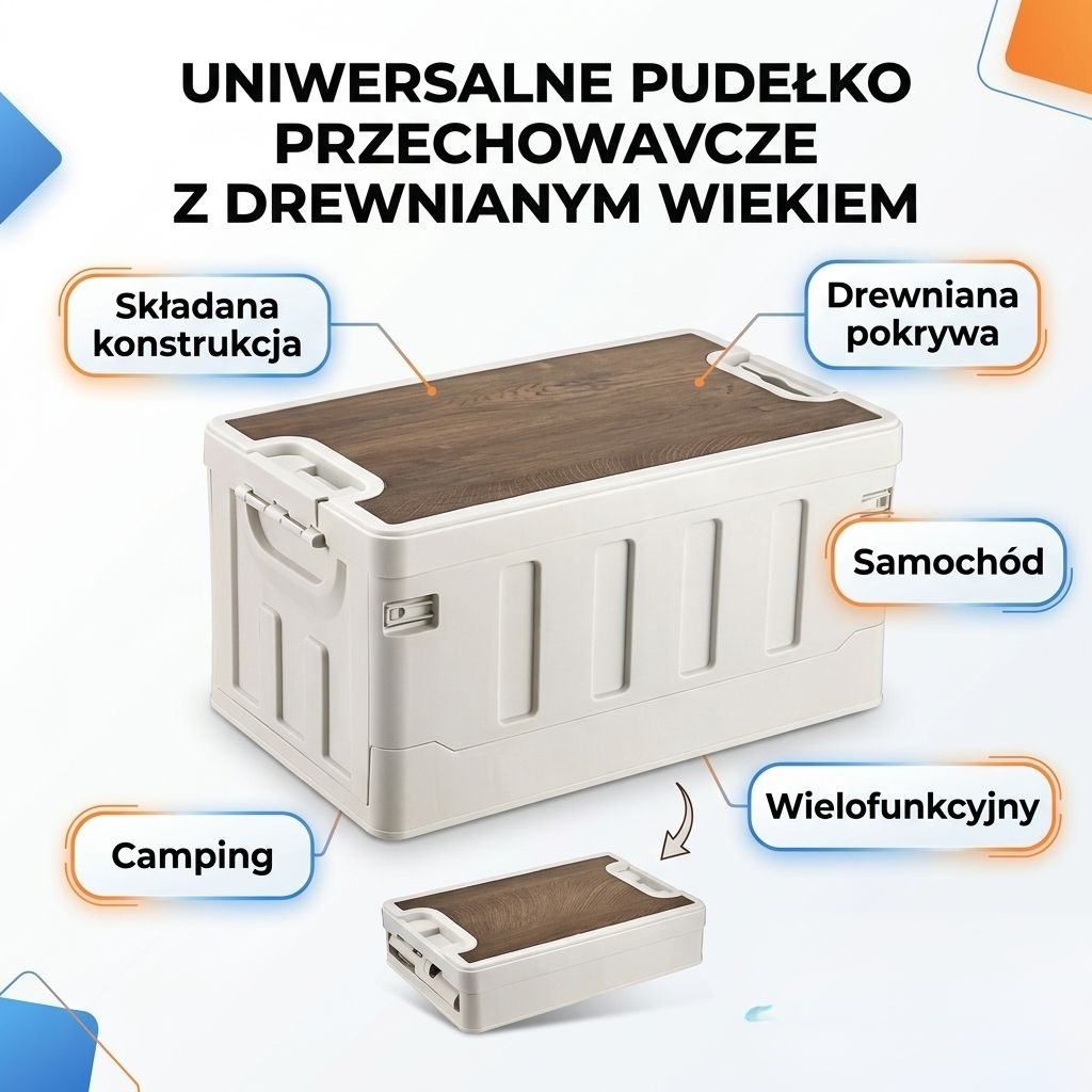 Pudełko do przechowywania składane z drewnianą pokrywą
