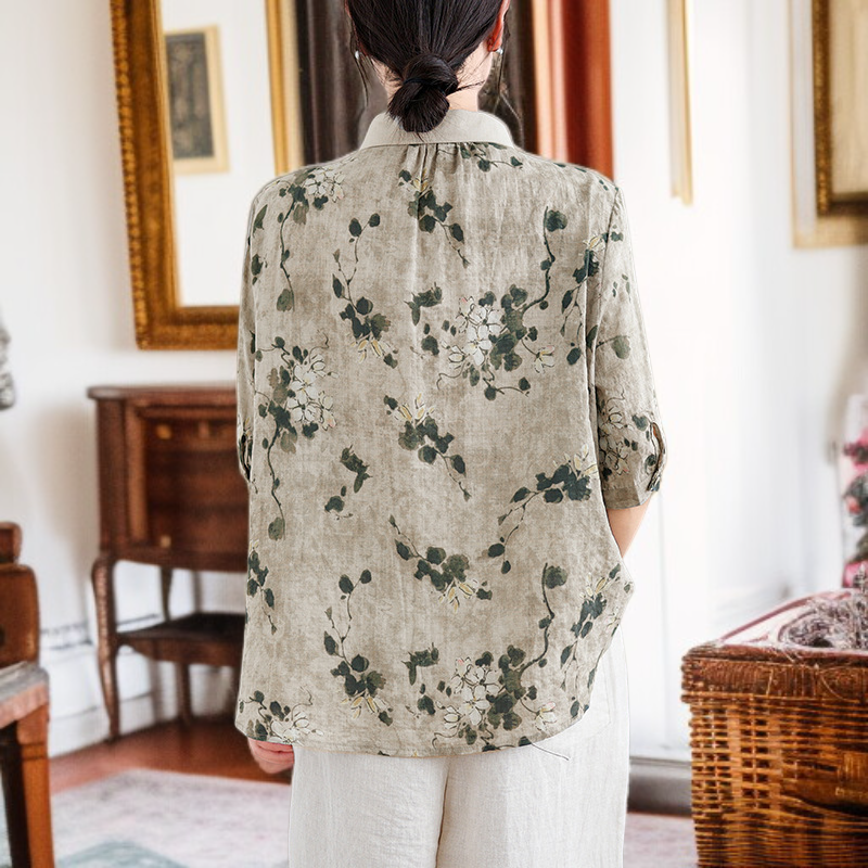 女性用エレガントなゆったりコットン＆リネントップス