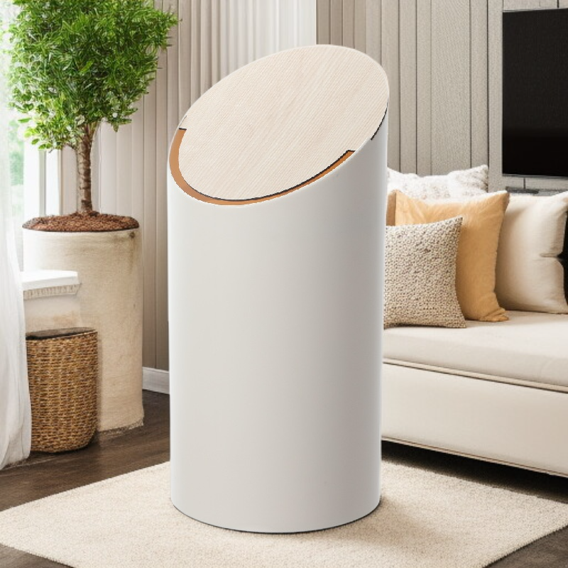 Minimalistischer runder Mülleimer aus Massivholz für den Hausgebrauch